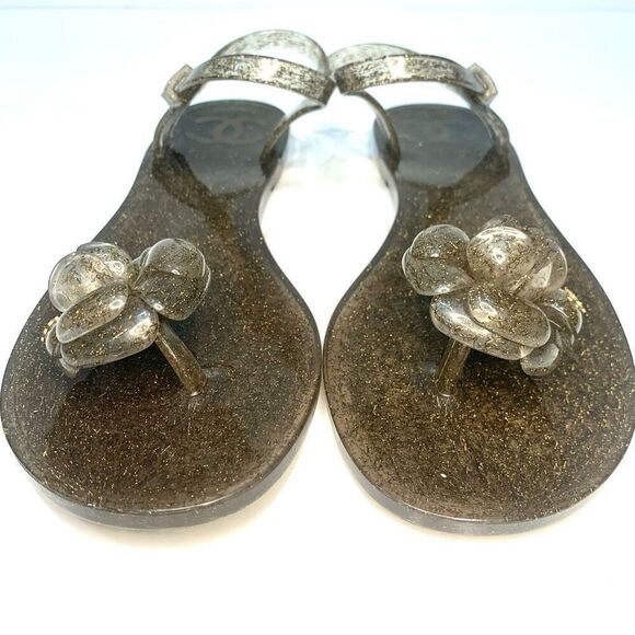 Chanel Camellia Flower Gold Jelly Interlocking CC Sandal EU 41 US 10-10.5 Flats - Picture 3 of 10